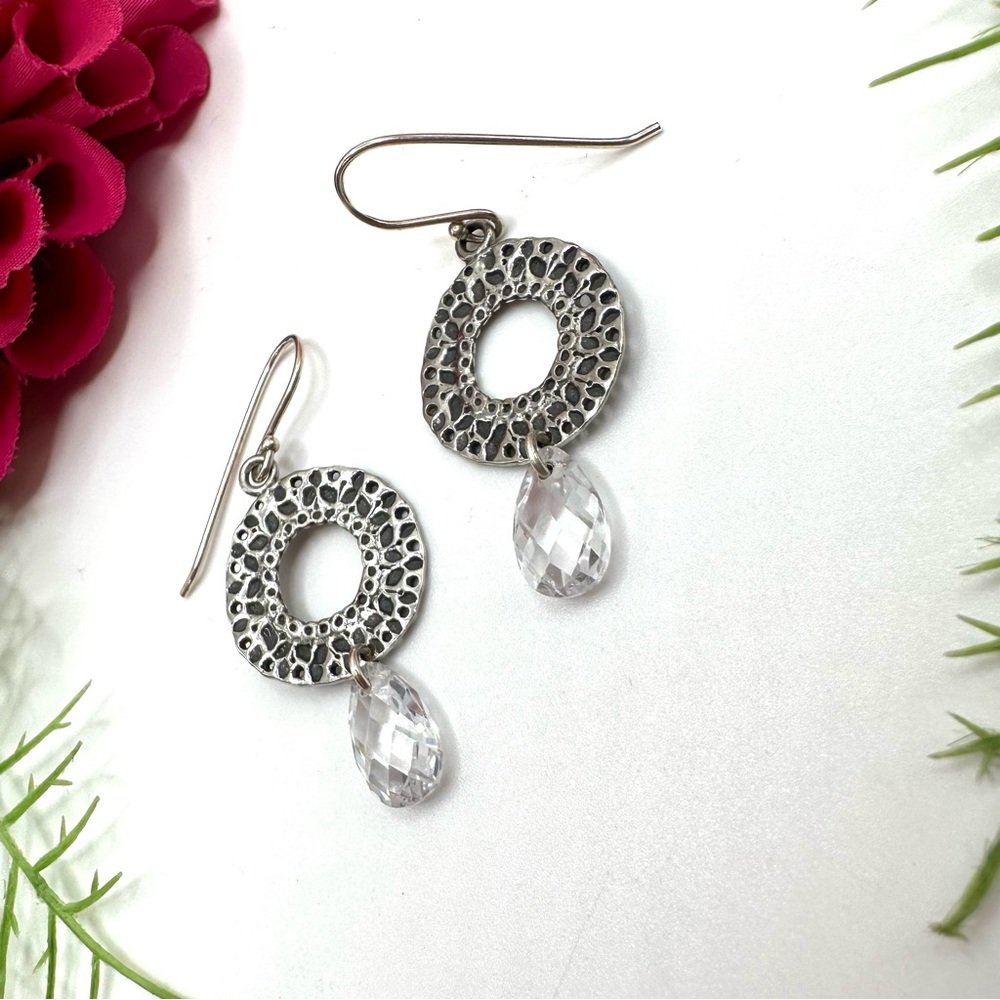SILPADA⚜️Sterling Silver Cubic Zirconia Drop Hoop Earrings - Picture 3 of 6